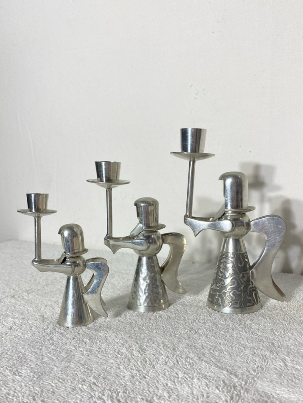 Vintage KG Banka Tin Silver Tone Angel Candle Holders Set of 3 Christmascore